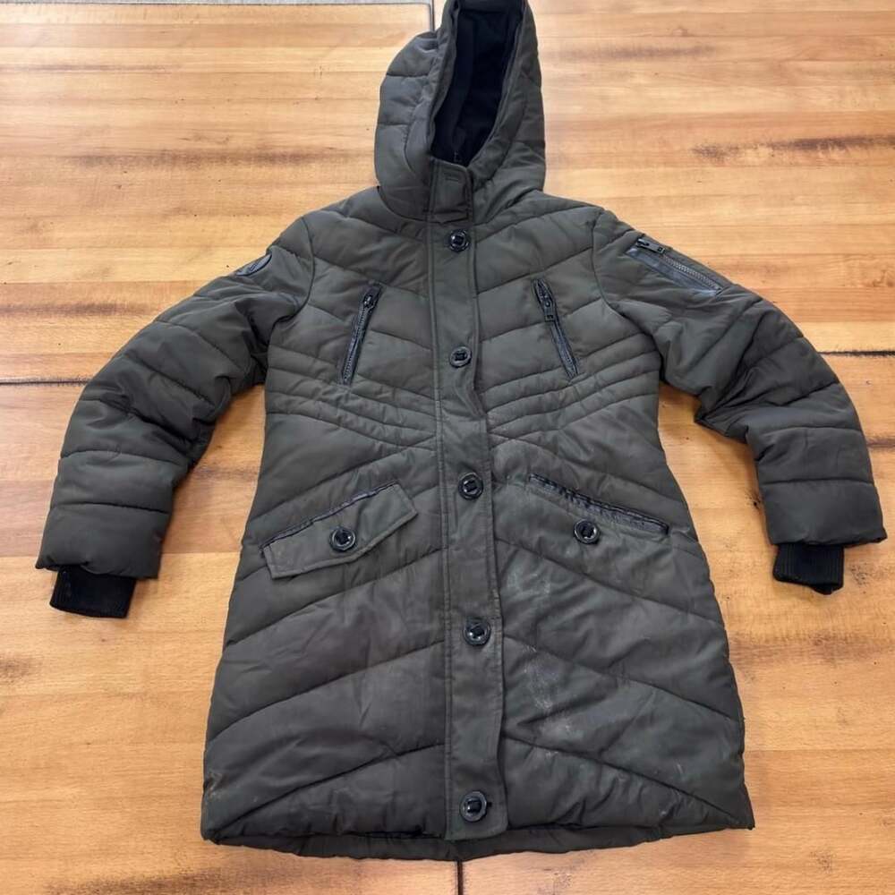 Diesel Olive Green Hooded Long Puffer Coat Jacket